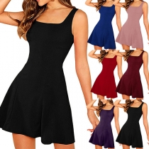 Simple Style Sleeveless Square Collar Solid Color Slim Fit Dress