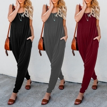 Casual Style Sleeveless Round Neck Loose Jumpsuit