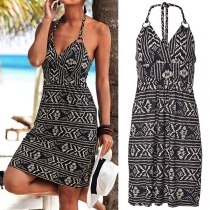 Sexy Backless V-neck High Waist Slim Fit Halter Dress