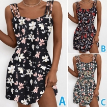 Sexy Backless High Waist Colorful Printed Sling Summer Dress