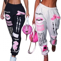 Hip-hop Style Elastic Waist Printed Loose Harem Pants