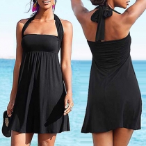 Sexy Backless Multiple Wearing Styles Solid Color Beach Dress
