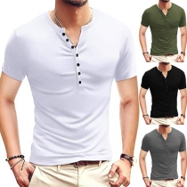 Simple Style Short Sleeve V-neck Solid Color Man's T-shirt