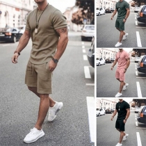 Fashion Solid Color Short Sleeve Round Neck T-shirt + Shorts Man's Sports Suit