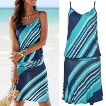 Casual Style Backless Wavy-stripe Printed Sling Dress