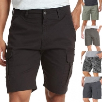Casual Style Side-pocket Middle Waist Solid Color Knee-length Shorts for Man