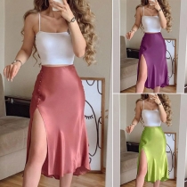 Sexy Backless Sling Crop Top + High Waist Slit Hem Skirt Two-piece Set