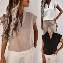 Simple Style Short Sleeve V-neck Solid Color T-shirt