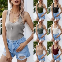 Simple Style Sleeveless U-neck Solid Color Slim Fit Tank Top