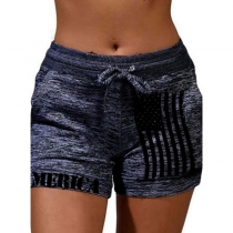 Casual Style Drawstring Elastic Waist Sports Shorts