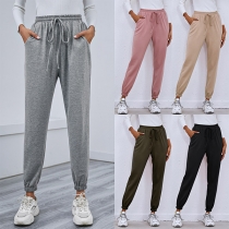 Casual Style Elastic Drawstring Waist Wide-leg Sports Pants
