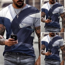 Casual Style Short Sleeve Round Neck Contrast Color Printed Man's T-shirt