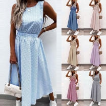 Sexy Hollow Out High Wais Sleeveless Round Neck Plaid Dress