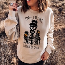 Retro Style Skull Head Printed Long Sleeve Round Neck All Saints' Day Sweatshirt