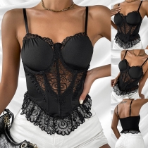 Sexy Backless Hollow Out Lace Spliced SLing Top