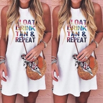 Casual Style Colorful Letters Printed Sleeveless Round Neck Tank Dress