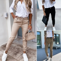 Fashion Solid Color High Waist Slim Fit Pants