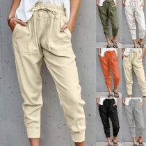 Casual Style Solid Color Elastic Drawstring Waist Loose Pants