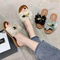 Sweet Style Flat Heel Round Toe Bow-knot Outdoor Beach Slippers