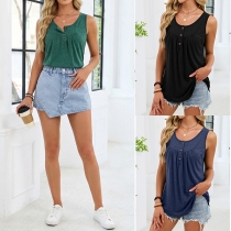 Simple Style Solid Color Sleeveless U-neck Front Lace-up Top