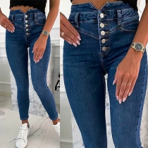 Fashion High Waist Front-button Slim Fit Skinny Jeans