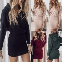 Fashion Solid Color Long Sleeve Hooded Slim Fit Dress