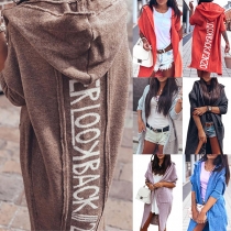 Chic Style 3/4 Dolman Sleeve Letters Printed Hooded Knit Cardigan