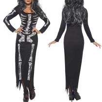 Chic Style Long Sleeve Irregular Tassl Hem Tassel Hem Skull Printed All Saints' Day Dress