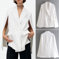 OL Style Contrast Color Lapel Cape-stype Blazer + Skirt Two-piece Set