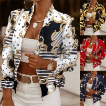 Fashion Long Sleeve Stand Collar Printed Coat