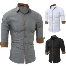 Fashion Long Sleeve POLO Collar Single-breasted Contrast Color Man's Shirt