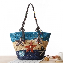 Bohemian Style Handmade Embroidery Starfish Beaded Woven Bag