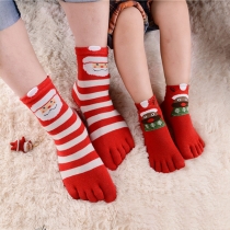 Cute Style Christmas Printed Contrast Color Toe Socks 5 pairs/Bag