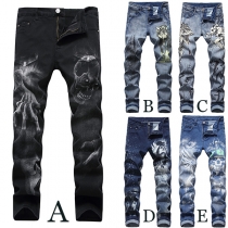 Chic Style Middle Waist Slim Fit Printed Man's Jeans