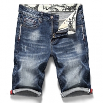 Fashion Middle Waist Slim Fit Faded Knee-length Denim Shorts for Man