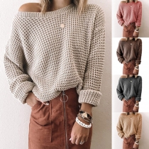 Fashion Solid Color Long Sleeve Oblique Shoulder Loose Pullover Sweater