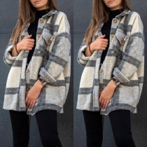 Casual Style Long Sleeve POLO Collar Loose Plaid Coat