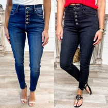 Fashion High Waist Front-button Slim Fit Jeans