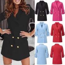 OL Style Long Sleeve Solid Color Double-breasted Suit Coat Blazer