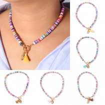 Bohemian Style Tassel Shell Pendant Colorful Beaded Necklace