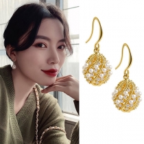 Retro Style Pearl Inlaid Hollow Out Water-drop Shaped Earrings