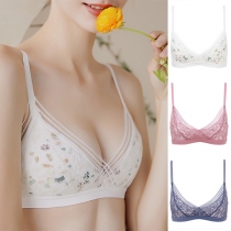 Sexy Backless V-neck Lace Spliced Printed Wireless Underwear Bra