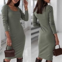 Simple Style Long Sleeve Round Neck Slim Fit Dress