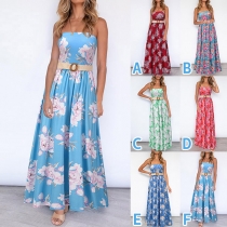 Bohemian Style Backless High Waist Sling Printed Maxi Dress