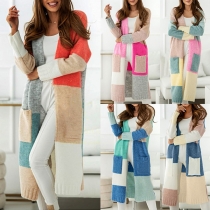 Fashion Long Sleeve Contrast Color Loose Knit Cardigan
