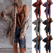 Fashion Contrast Color Patch Spliced Loose Knit Cardigan