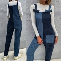 Casual Style Contrast Color High Waist Loose Overalls