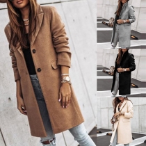 Fashion Solid Color Long Sleeve Single-breasted Woolen Coat（Size Run Small）