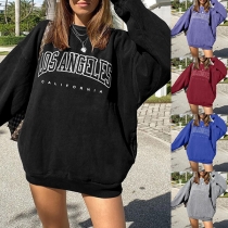 Casual Style Long Sleeve Round Neck Letters Printed Loose Sweatshirt