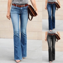 Fashion Middle Waist Slim Fit Flared Hem Jeans